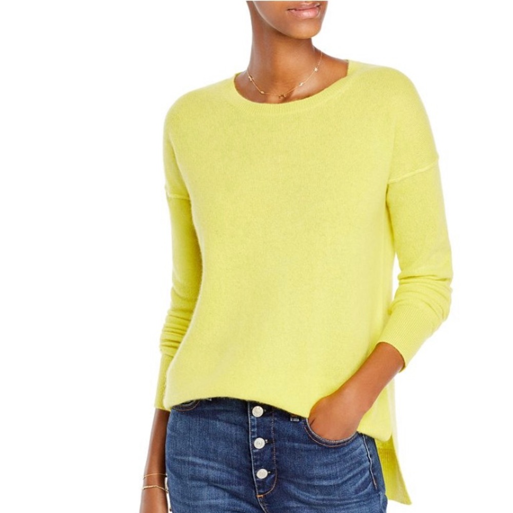 Aqua Cashmere High Low Neon Yellow Sweater